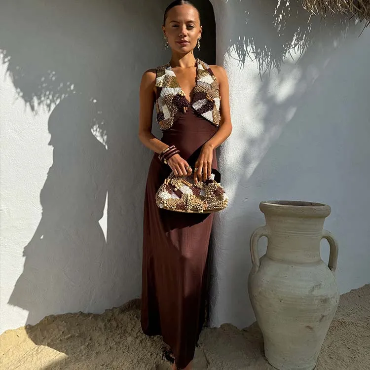 Chocolate Beaded Allegra Dress sold by Never Fully Dressed