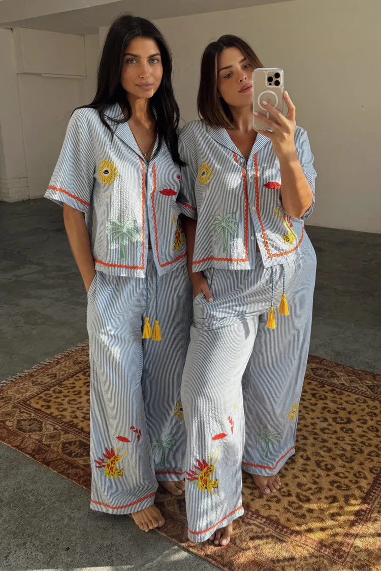 Blue Stripe Embroidered Pyjamas sold by Never Fully Dressed product image thumbnail 3