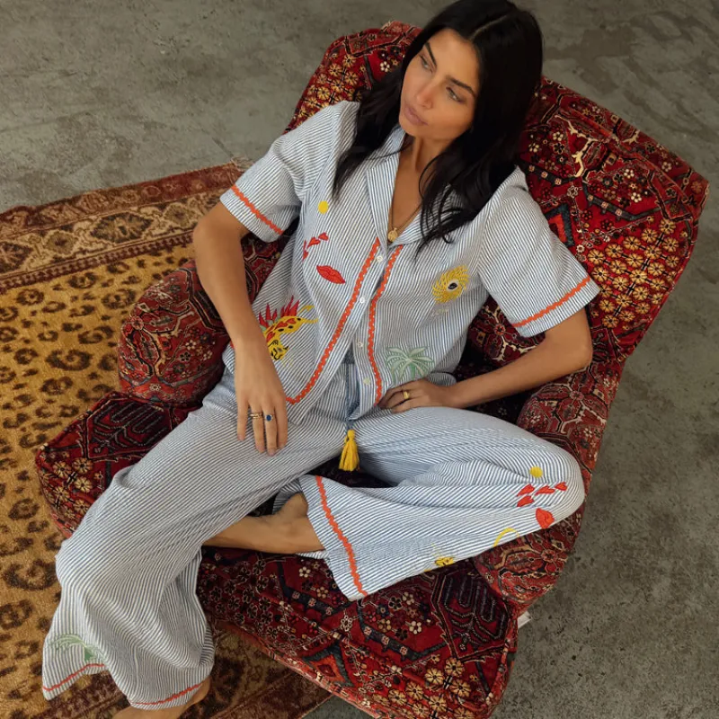 Blue Stripe Embroidered Pyjamas sold by Never Fully Dressed