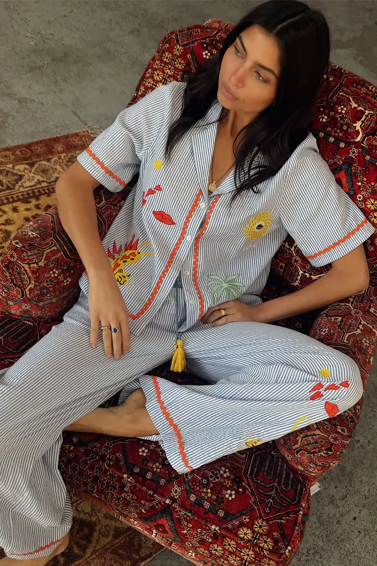 Blue Stripe Embroidered Pyjamas sold by Never Fully Dressed product image thumbnail 2