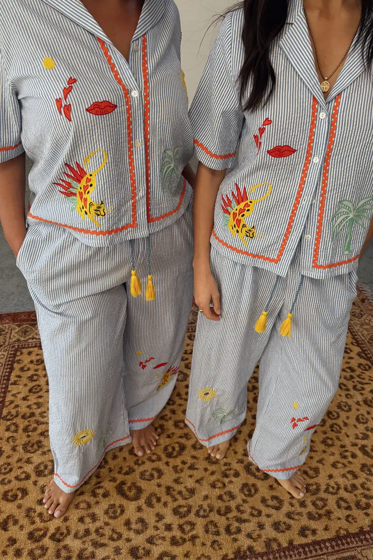 Blue Stripe Embroidered Pyjamas sold by Never Fully Dressed product image thumbnail 5