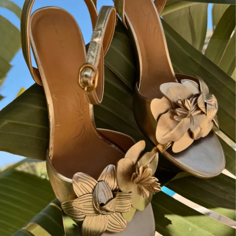 Gold Metallic Flower Heel sold by Never Fully Dressed