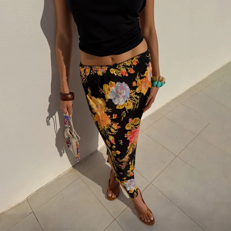 Black Floral Sofia Maxi Skirt sold by Never Fully Dressed