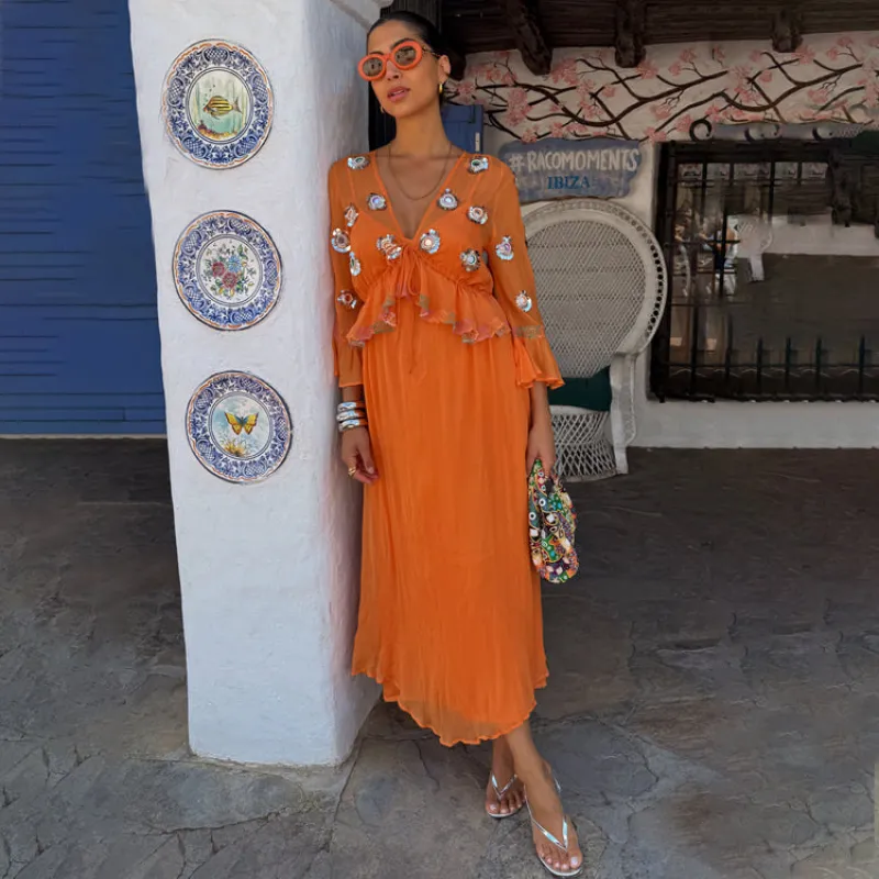 Apricot Embellished Ines Dress sold by Never Fully Dressed