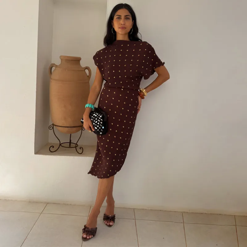 Chocolate Plisse Desiree Dress sold by Never Fully Dressed