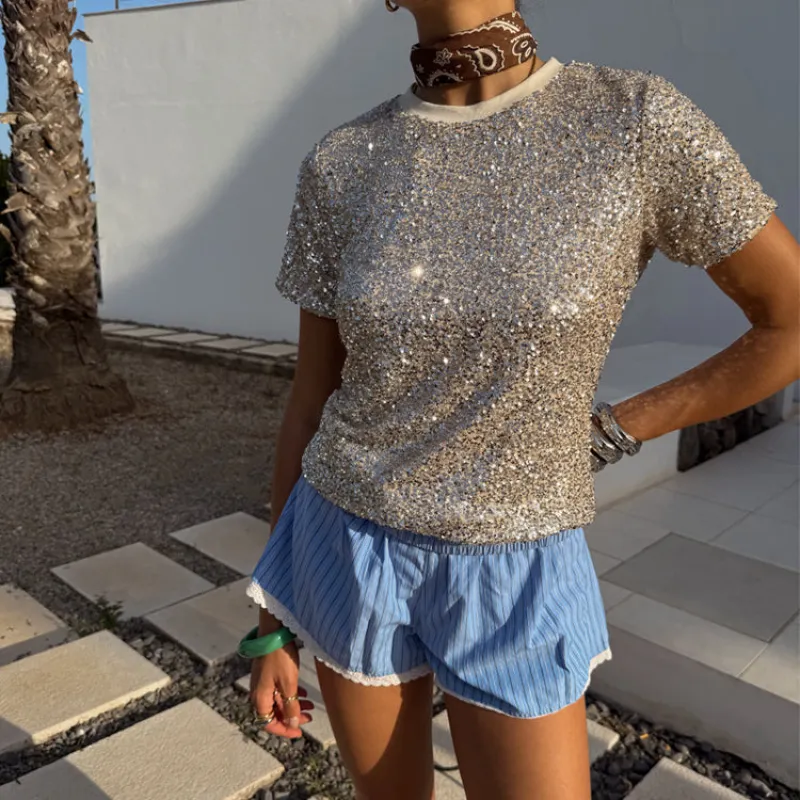 Silver Sequin T Shirt sold by Never Fully Dressed