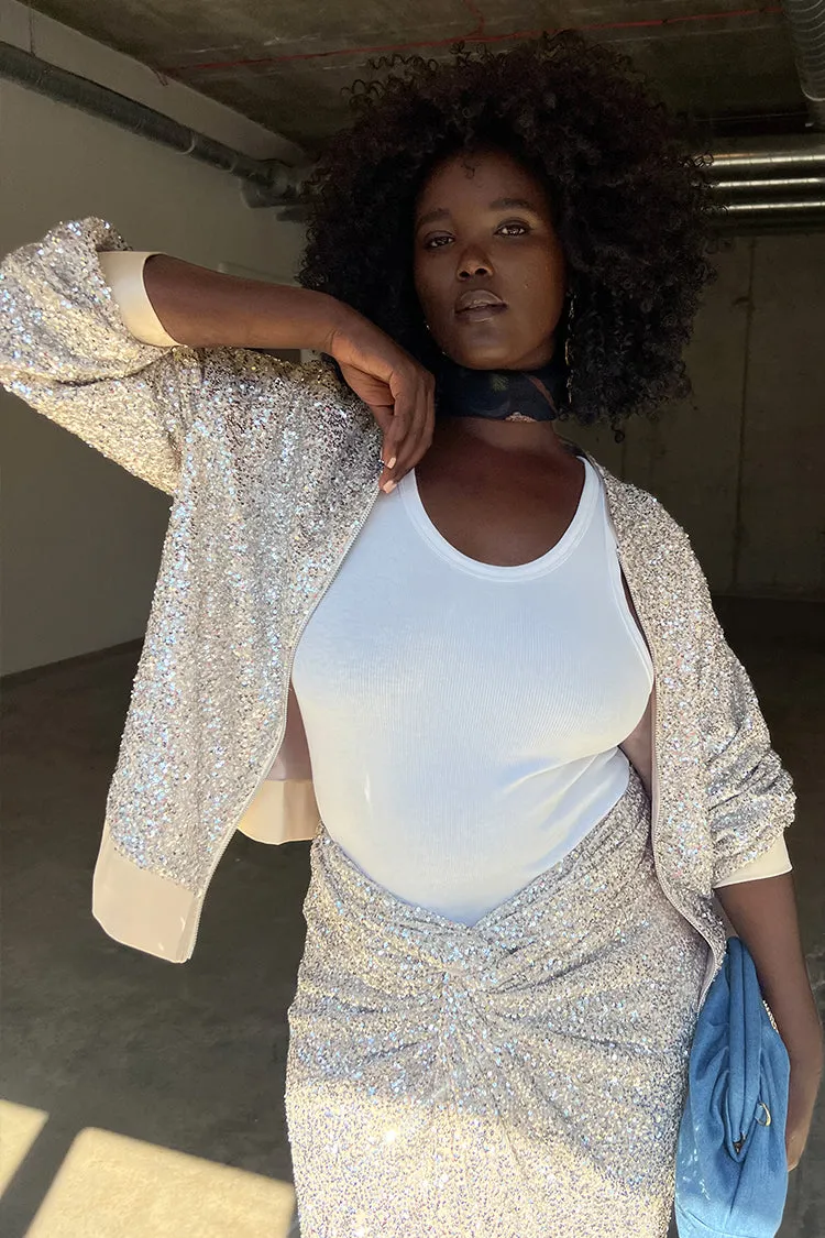 Silver Sequin Bomber Jacket sold by Never Fully Dressed product image thumbnail 3
