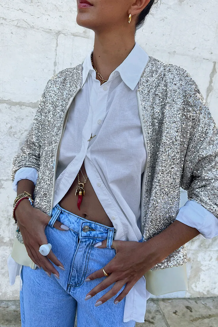 Silver Sequin Bomber Jacket sold by Never Fully Dressed product image thumbnail 5