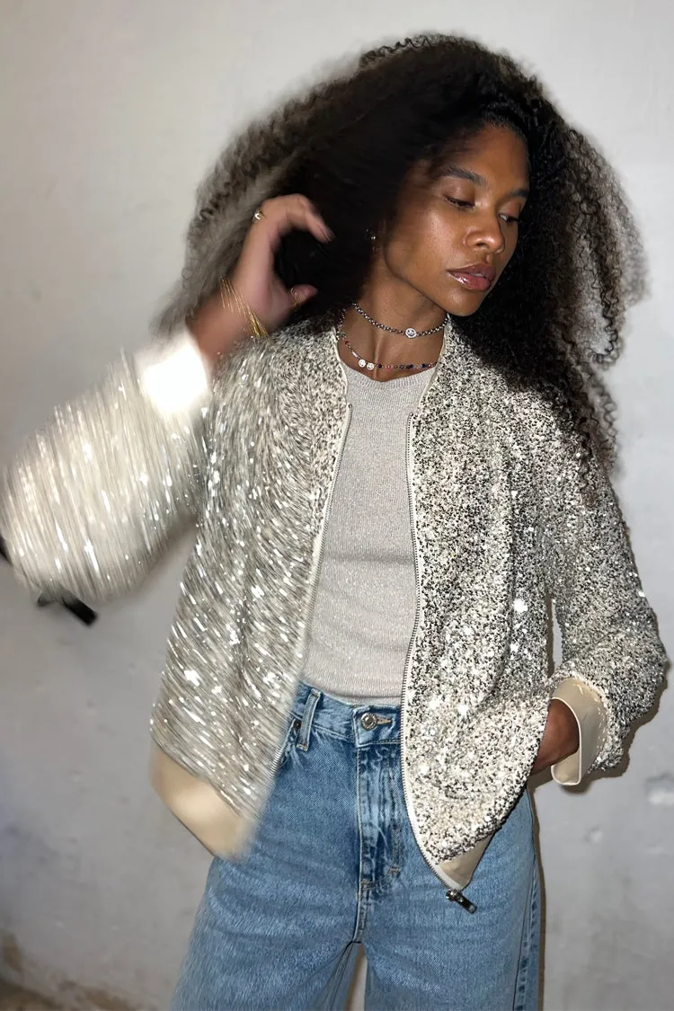Silver Sequin Bomber Jacket sold by Never Fully Dressed product image thumbnail 4