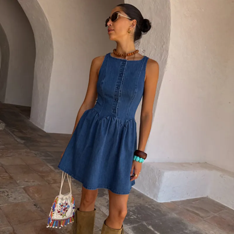 Denim Mini Monika Dress sold by Never Fully Dressed