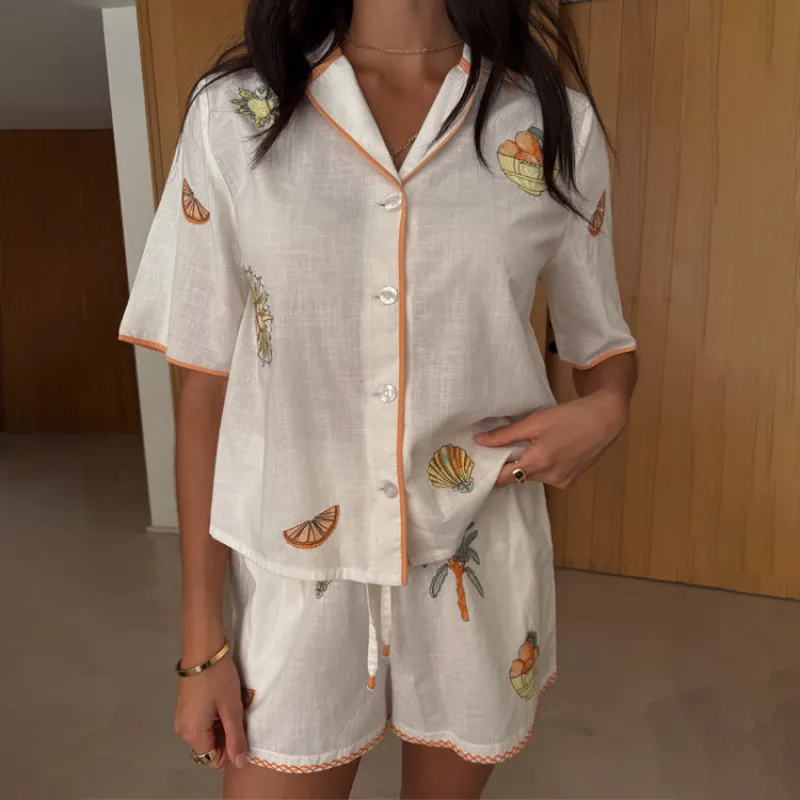 Cream Embroidered Button Through Shorts Set sold by Never Fully Dressed