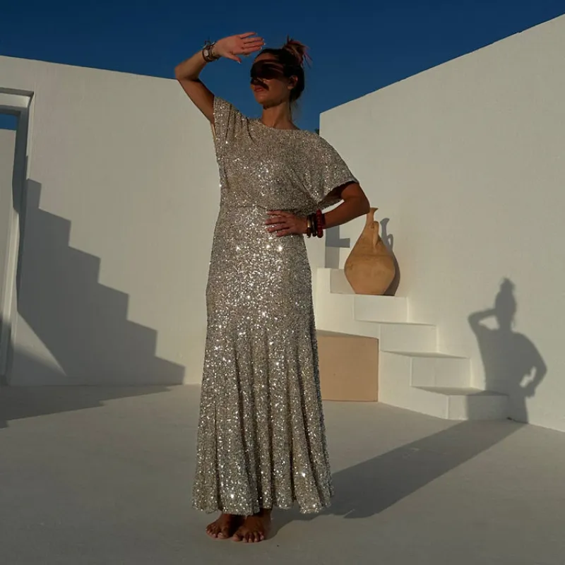 Silver Sequin Erin Dress sold by Never Fully Dressed
