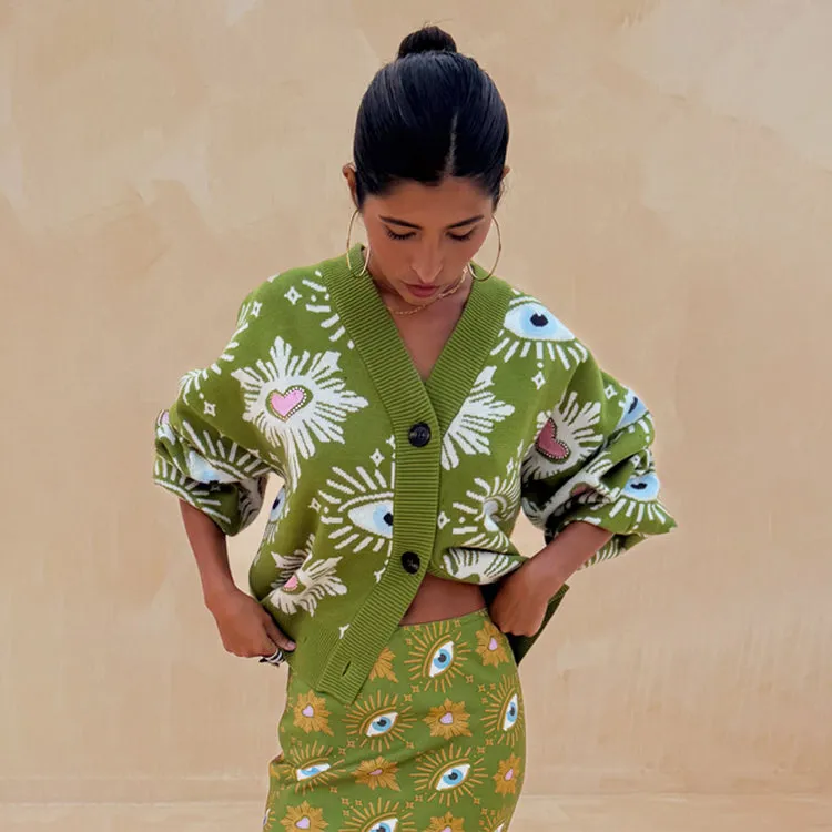 Khaki Eye Cardigan sold by Never Fully Dressed