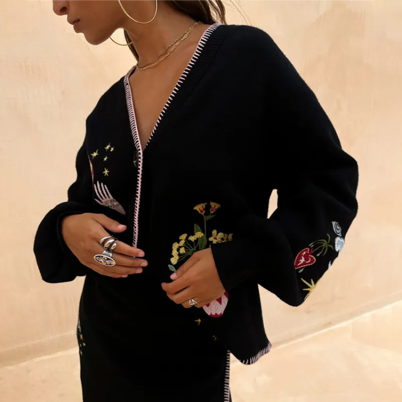 Black Night Garden Knit Cardigan sold by Never Fully Dressed