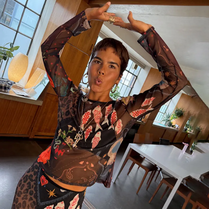 Night Garden Mesh Long Sleeve Top sold by Never Fully Dressed