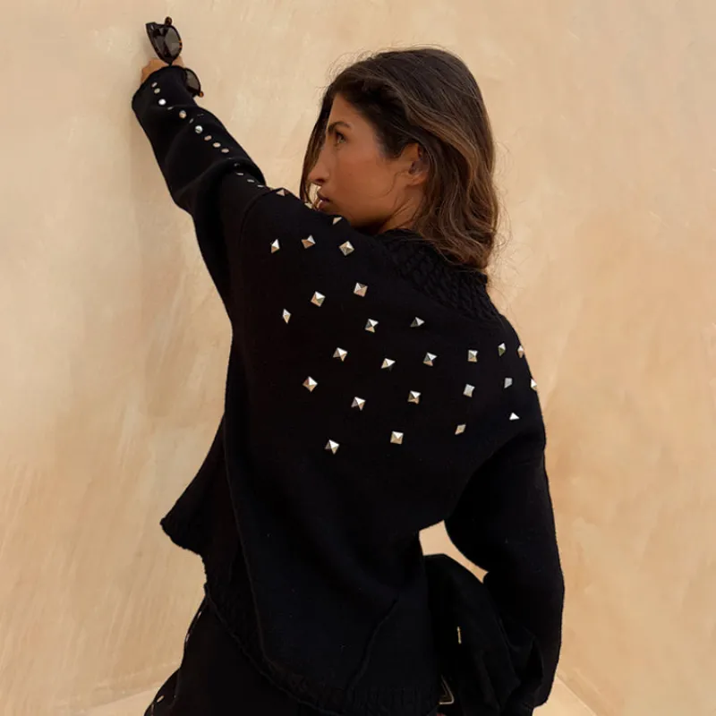 Black Studded Cardigan sold by Never Fully Dressed