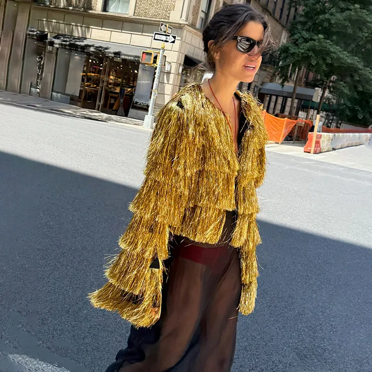 Gold Fringe Jacket sold by Never Fully Dressed
