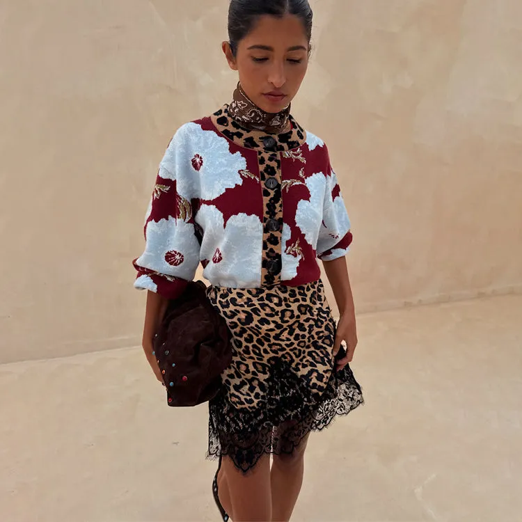 Burgundy & Blue Poppy Cardigan sold by Never Fully Dressed