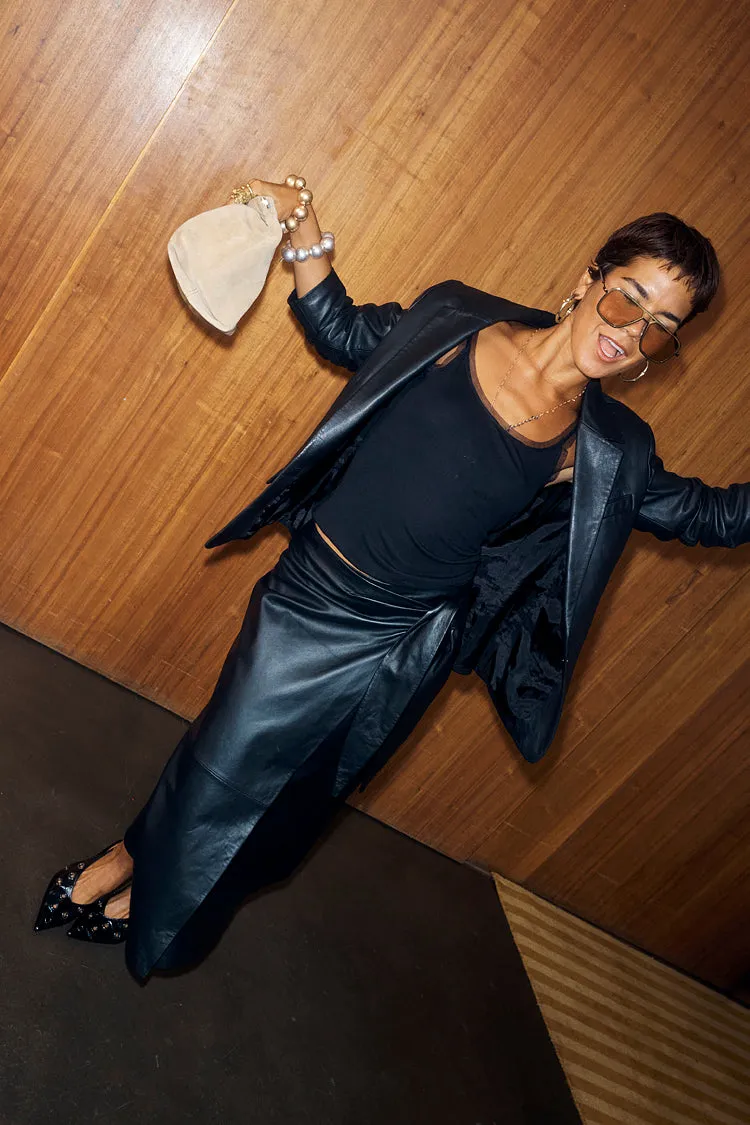 Black Vegan Leather Wrap Skirt sold by Never Fully Dressed product image thumbnail 2