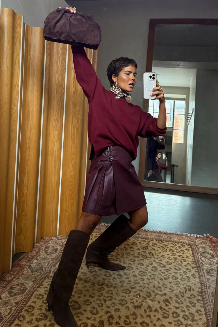 Burgundy Mini Kilt Skirt sold by Never Fully Dressed product image thumbnail 5