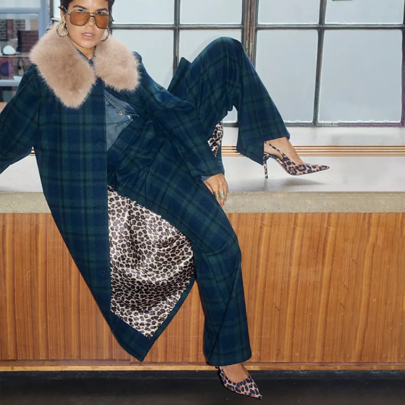 Blue Tartan Sophie Trousers sold by Never Fully Dressed