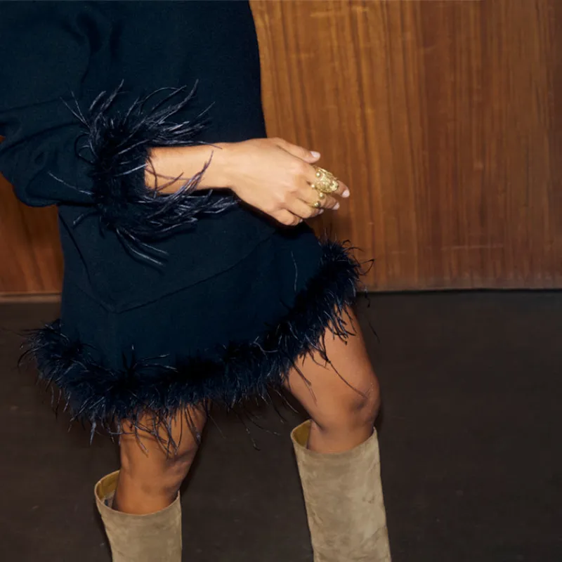 Black Jake Skirt with Feather Trim made by Never Fully Dressed