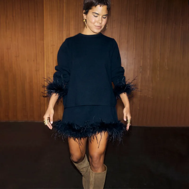 Black Jamie Jumper with Feather Trim made by Never Fully Dressed