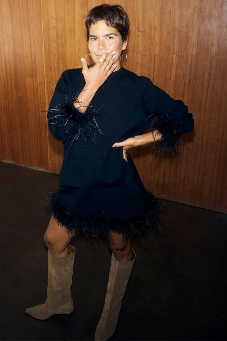 Black Jamie Jumper with Feather Trim sold by Never Fully Dressed product image thumbnail 4