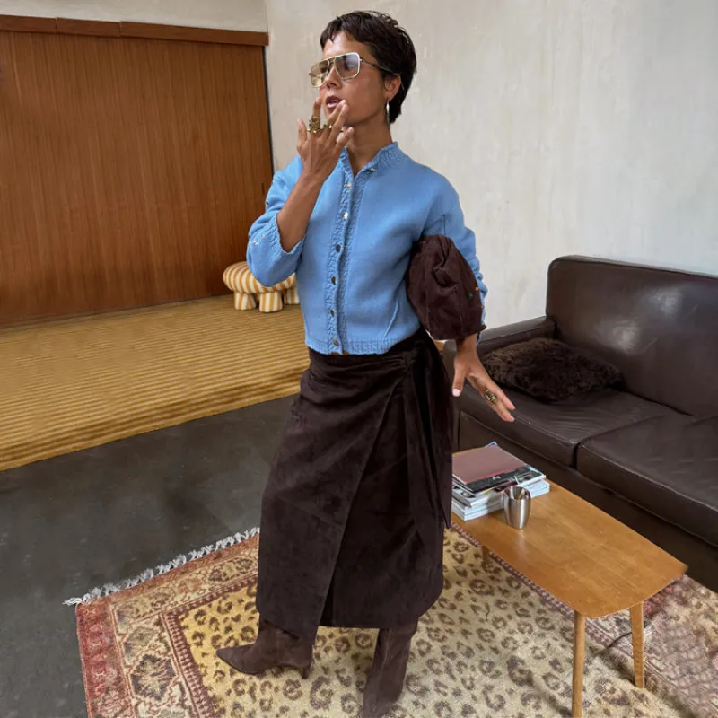 Chocolate Suede Jaspre Skirt sold by Never Fully Dressed