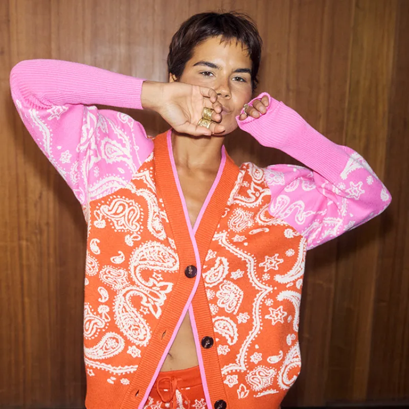 Red Bandana Martha Cardigan sold by Never Fully Dressed