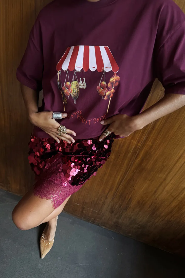 Burgundy Fruit Shop T-Shirt sold by Never Fully Dressed product image thumbnail 2