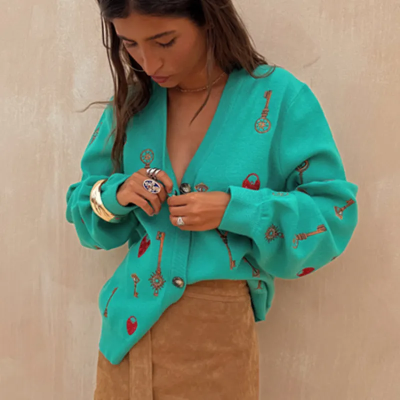 Turquoise Key Cardigan made by Never Fully Dressed