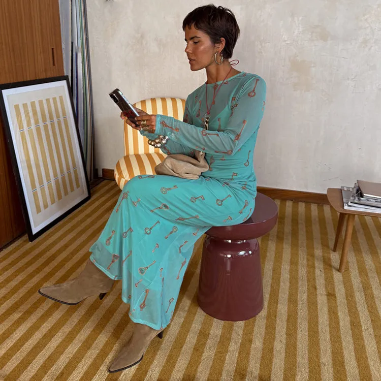 Turquoise Key Mesh Dress sold by Never Fully Dressed