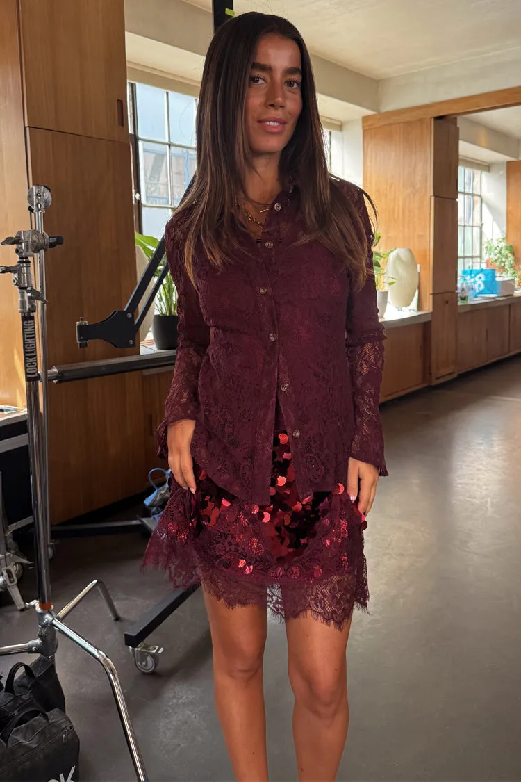 Burgundy Lace Shirt sold by Never Fully Dressed product image thumbnail 5