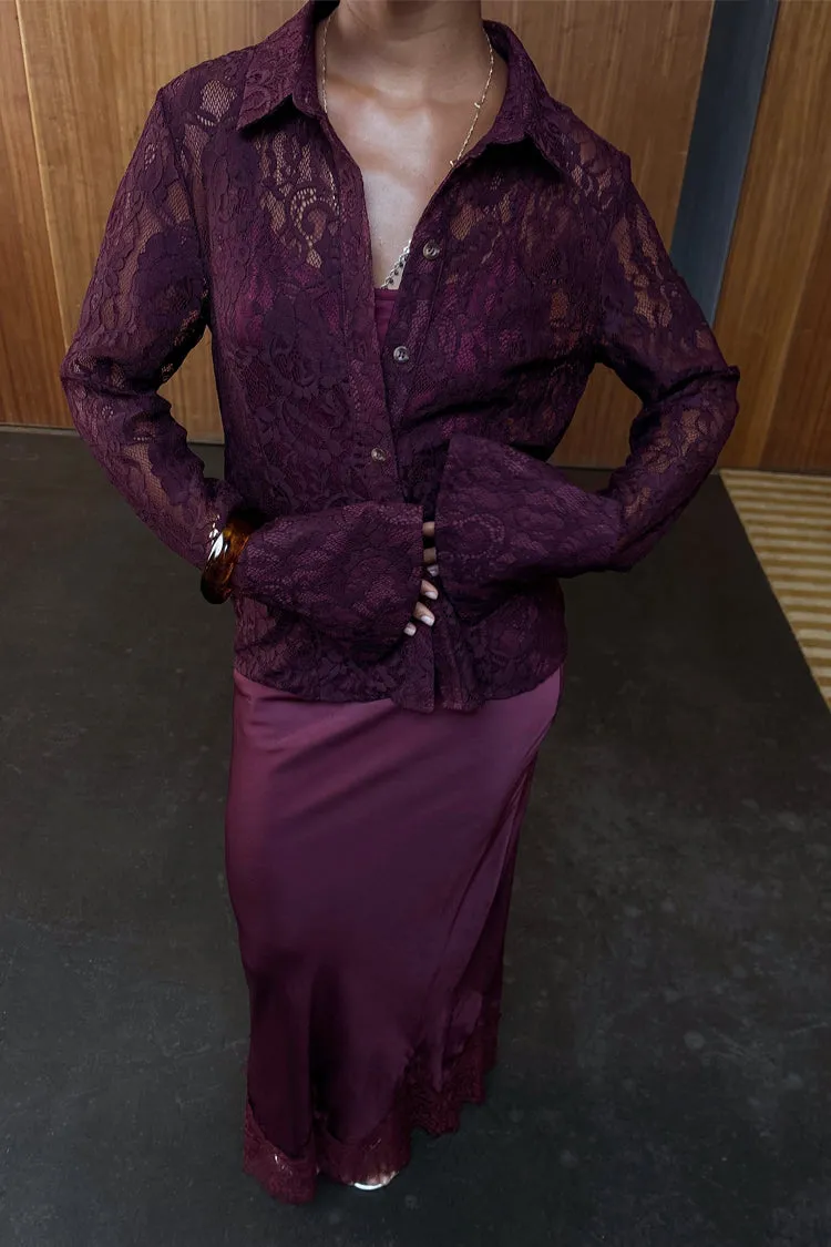 Burgundy Lace Shirt sold by Never Fully Dressed product image thumbnail 2
