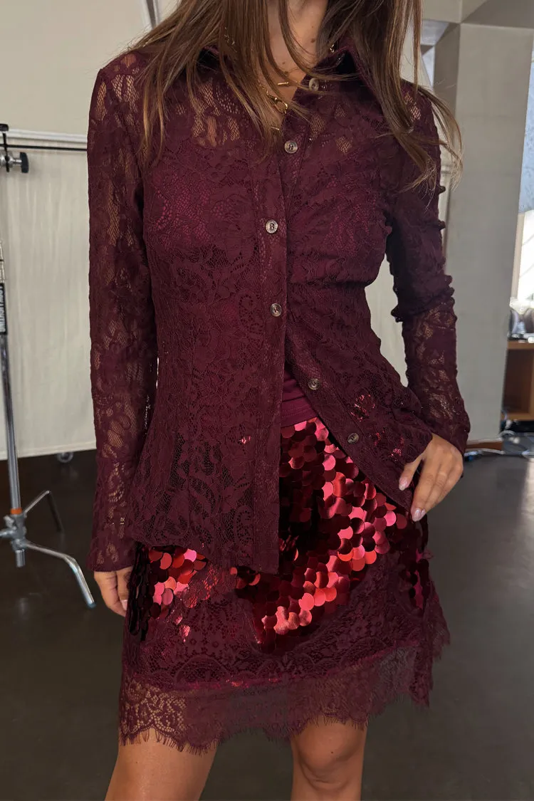 Burgundy Lace Shirt sold by Never Fully Dressed product image thumbnail 4