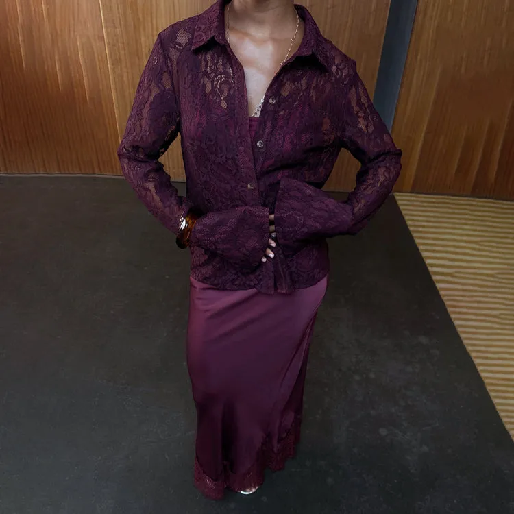 Burgundy Lace Shirt sold by Never Fully Dressed