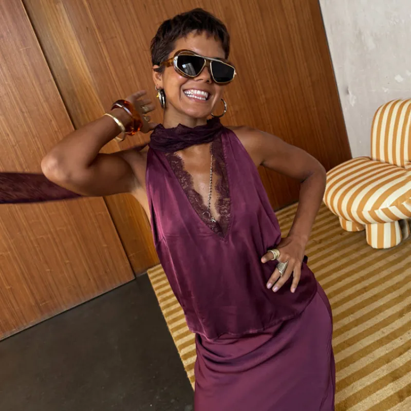 Burgundy Lace Top sold by Never Fully Dressed