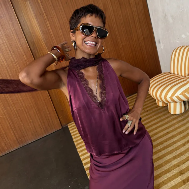 Burgundy Lace Top sold by Never Fully Dressed