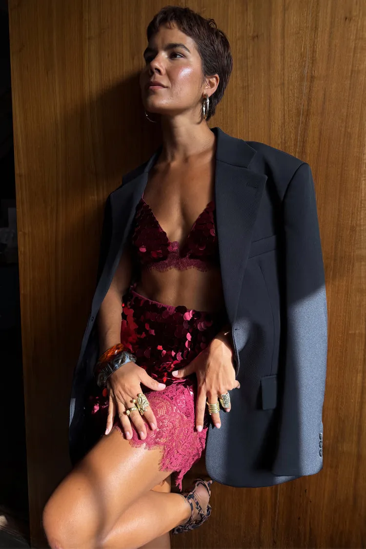 Burgundy Large Sequin Mini Maeva Skirt sold by Never Fully Dressed product image thumbnail 4