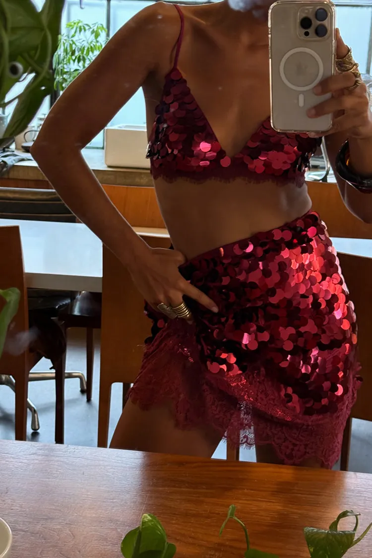 Burgundy Large Sequin Mini Maeva Skirt sold by Never Fully Dressed product image thumbnail 5