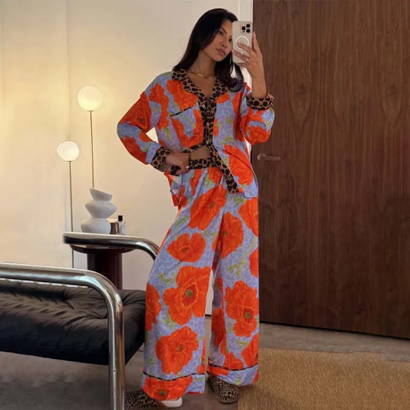 Blue Poppy Print Button Through Pyjamas sold by Never Fully Dressed