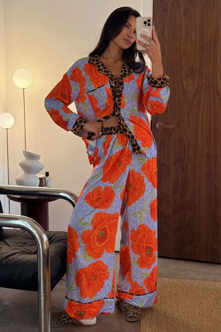 Blue Poppy Print Button Through Pyjamas sold by Never Fully Dressed product image thumbnail 2