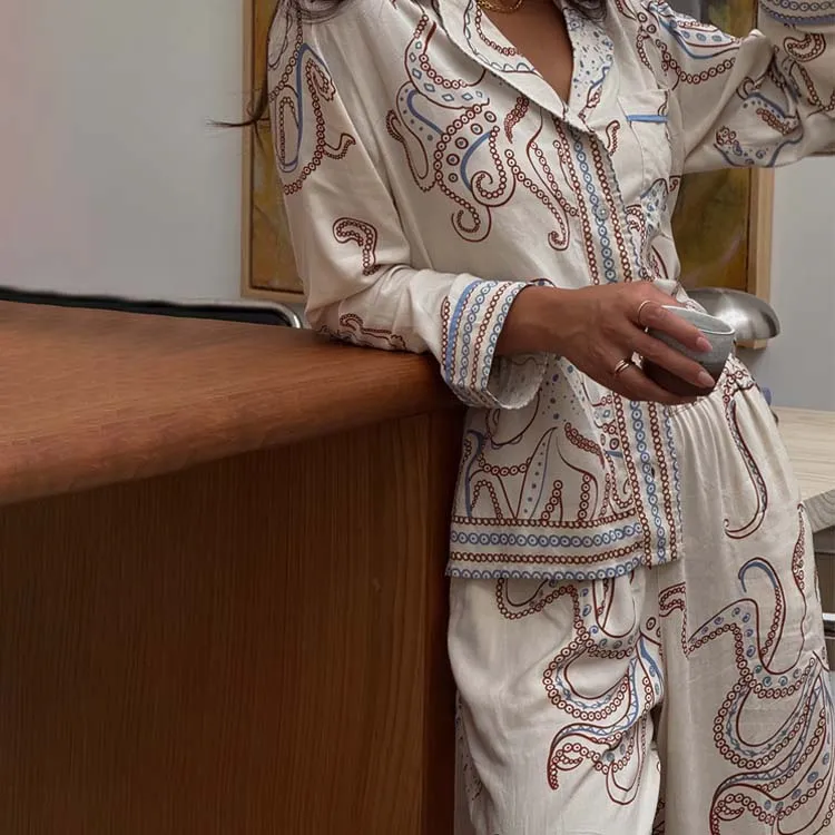 Cream Octopus Button Through Pyjamas sold by Never Fully Dressed