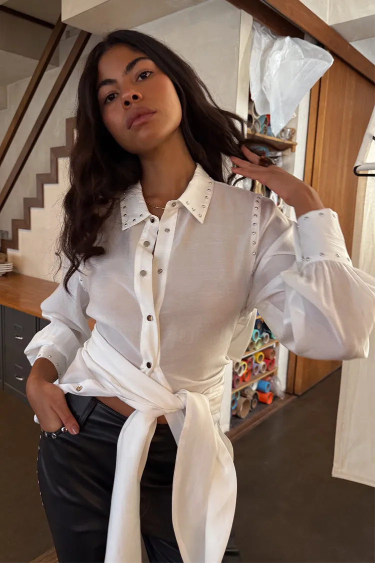 White Studded Tie Back Shirt sold by Never Fully Dressed product image thumbnail 4