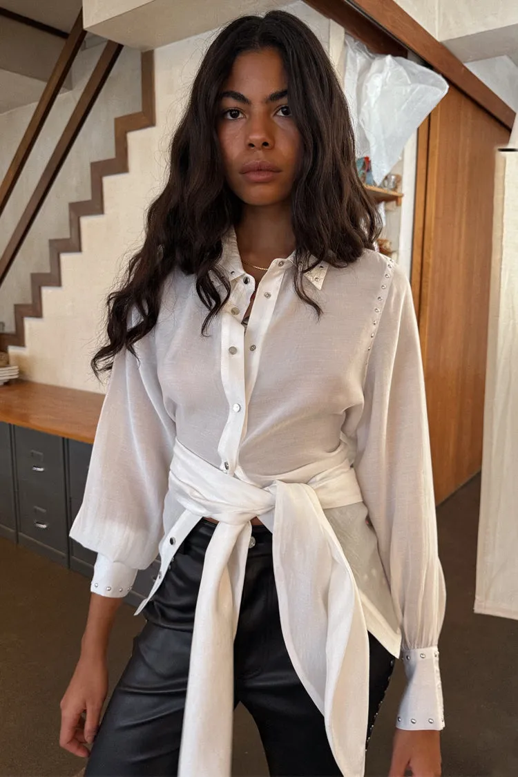 White Studded Tie Back Shirt sold by Never Fully Dressed product image thumbnail 2