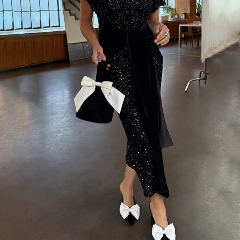 Black Velvet Bow Bag made by Never Fully Dressed