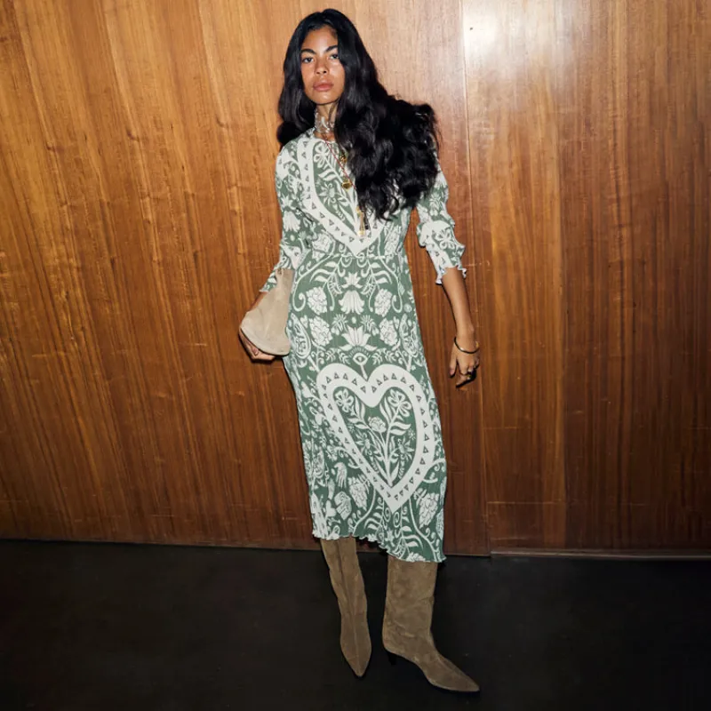 Olive Amara Plisse Gaia Dress sold by Never Fully Dressed