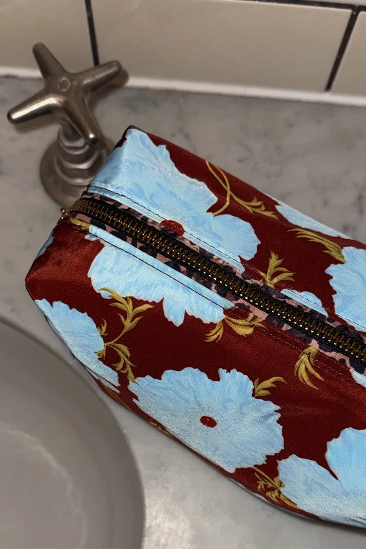 Blue & Burgundy Poppy Reversible Make Up Bag sold by Never Fully Dressed product image thumbnail 2