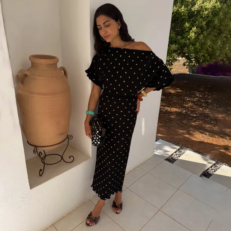 Black Tilly Dress with Gold Foil sold by Never Fully Dressed